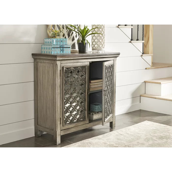 Brown Della 36.25'' Tall Solid Wood 2 - Door Mirrored Accent Cabinet