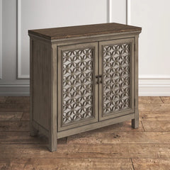 Brown Della 36.25'' Tall Solid Wood 2 - Door Mirrored Accent Cabinet