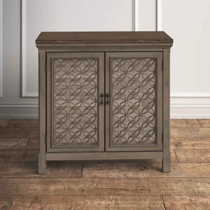 Brown Della 36.25'' Tall Solid Wood 2 - Door Mirrored Accent Cabinet
