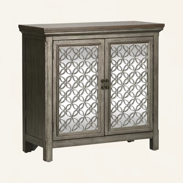 Brown Della 36.25'' Tall Solid Wood 2 - Door Mirrored Accent Cabinet