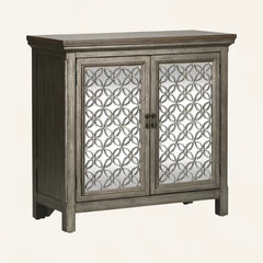 Brown Della 36.25'' Tall Solid Wood 2 - Door Mirrored Accent Cabinet