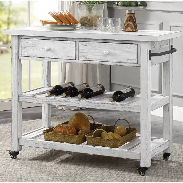 Solid Wood Delong 42'' Wide Rolling Kitchen Cart 2 Open Lower Shelves
