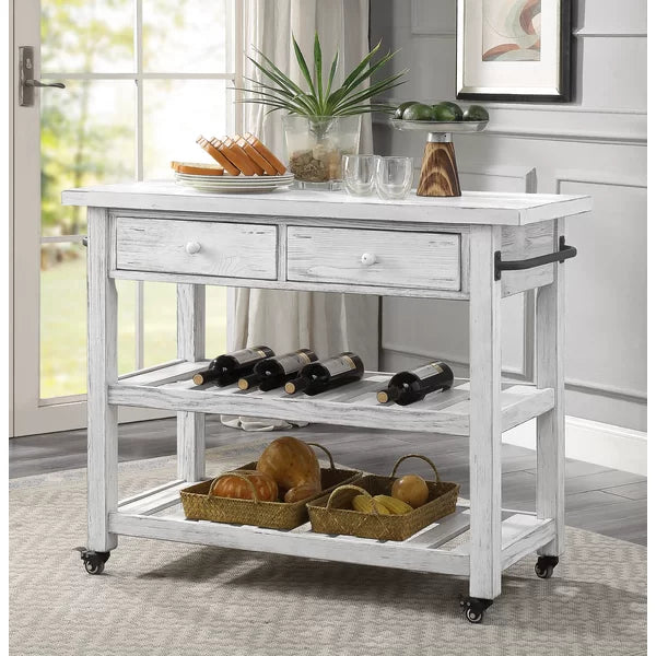 Solid Wood Delong 42'' Wide Rolling Kitchen Cart 2 Open Lower Shelves