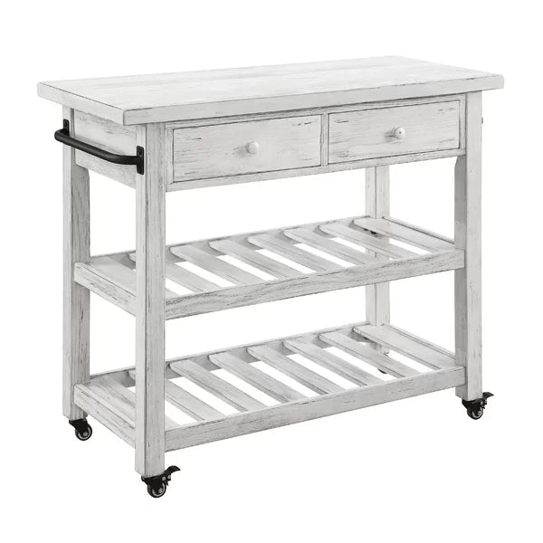 Solid Wood Delong 42'' Wide Rolling Kitchen Cart 2 Open Lower Shelves