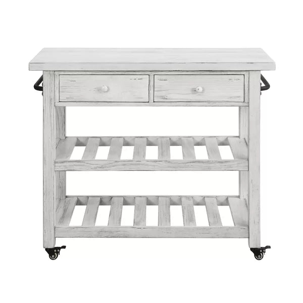 Solid Wood Delong 42'' Wide Rolling Kitchen Cart 2 Open Lower Shelves