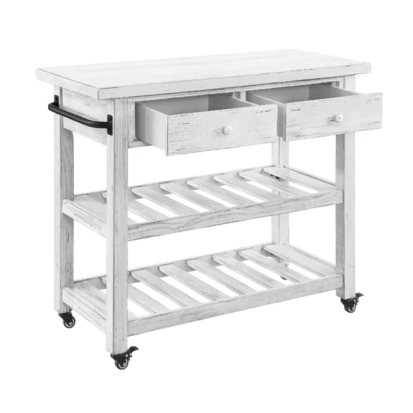 Solid Wood Delong 42'' Wide Rolling Kitchen Cart 2 Open Lower Shelves