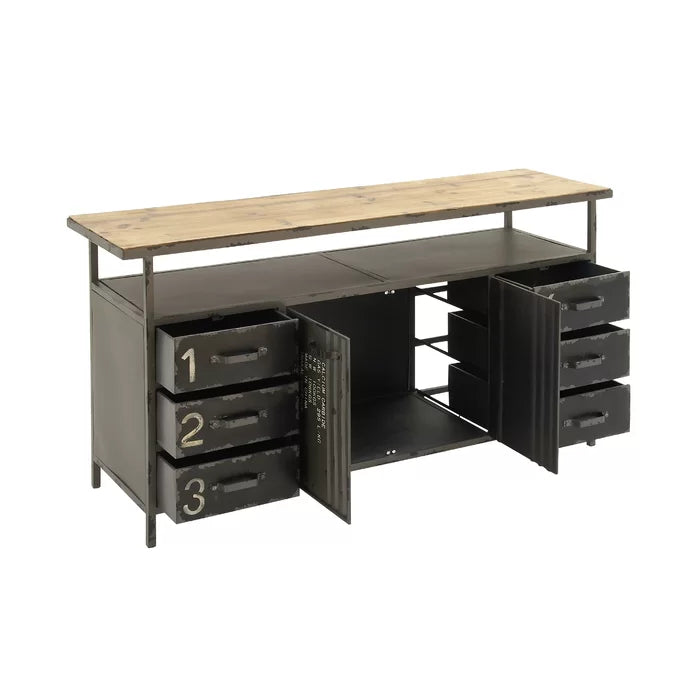 56'' Wide 6 Drawer Sideboard Sturdy Construction of Iron and Fir Wood