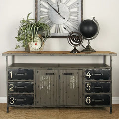 56'' Wide 6 Drawer Sideboard Sturdy Construction of Iron and Fir Wood