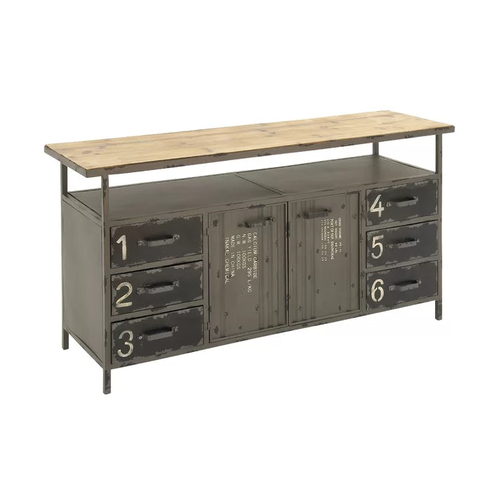 56'' Wide 6 Drawer Sideboard Sturdy Construction of Iron and Fir Wood