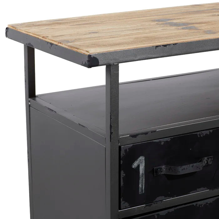 56'' Wide 6 Drawer Sideboard Sturdy Construction of Iron and Fir Wood