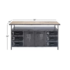 56'' Wide 6 Drawer Sideboard Sturdy Construction of Iron and Fir Wood