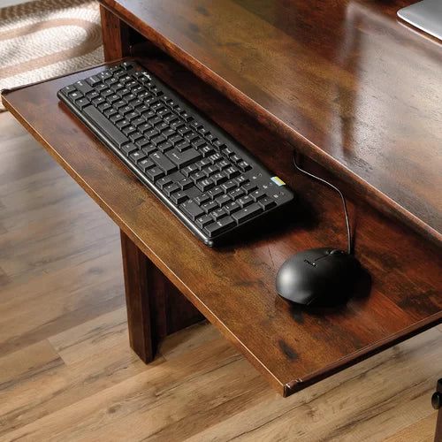Curado Cherry Deniece Desk with Hutch Storage Area Behind a Louver Detailed