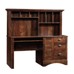 Curado Cherry Deniece Desk with Hutch Storage Area Behind a Louver Detailed