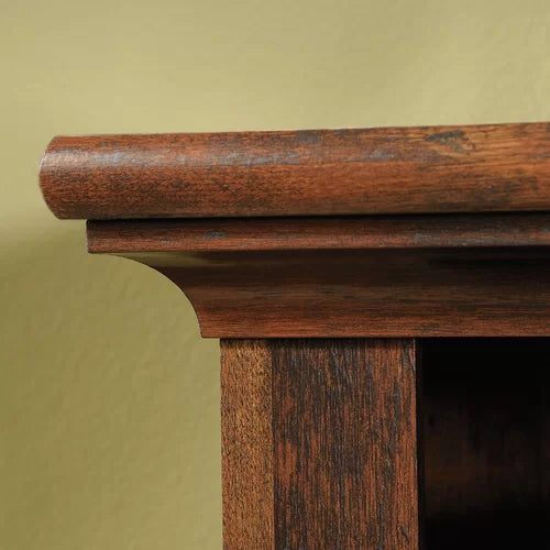 Curado Cherry Deniece Desk with Hutch Storage Area Behind a Louver Detailed