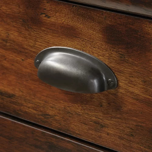 Curado Cherry Deniece Desk with Hutch Storage Area Behind a Louver Detailed