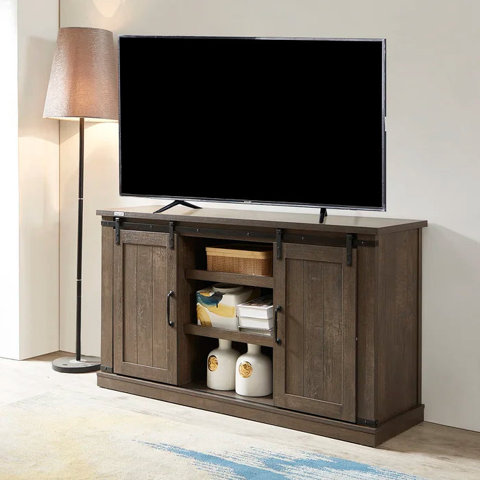 Brown Desi TV Stand for TVs up to 60" Easy Access to Open Center Shelves