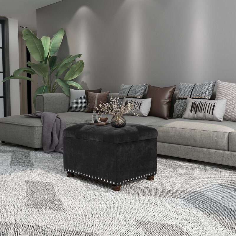 Dark Gray 24 Wide Velvet Tufted Rectangle Storage Ottoman with Storage Tufted Seat Lifts to Reveal Hidden Storage Space for Blankets