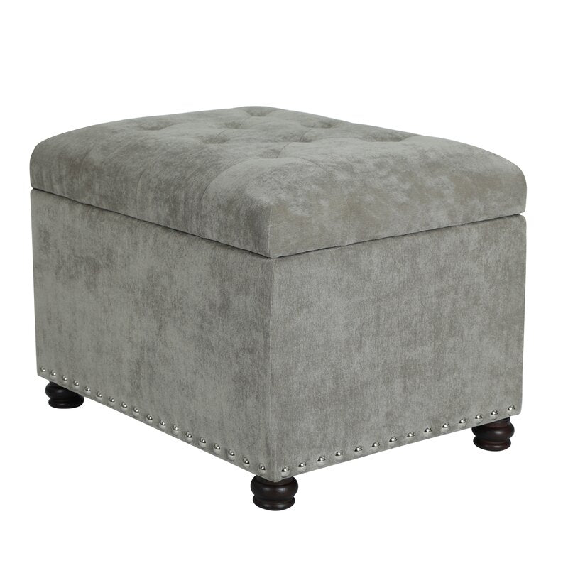 Light Gray 24'' Wide Velvet Tufted Rectangle Storage Ottoman with Storage Tufted Seat Lifts To Reveal Hidden Storage Space for Blankets