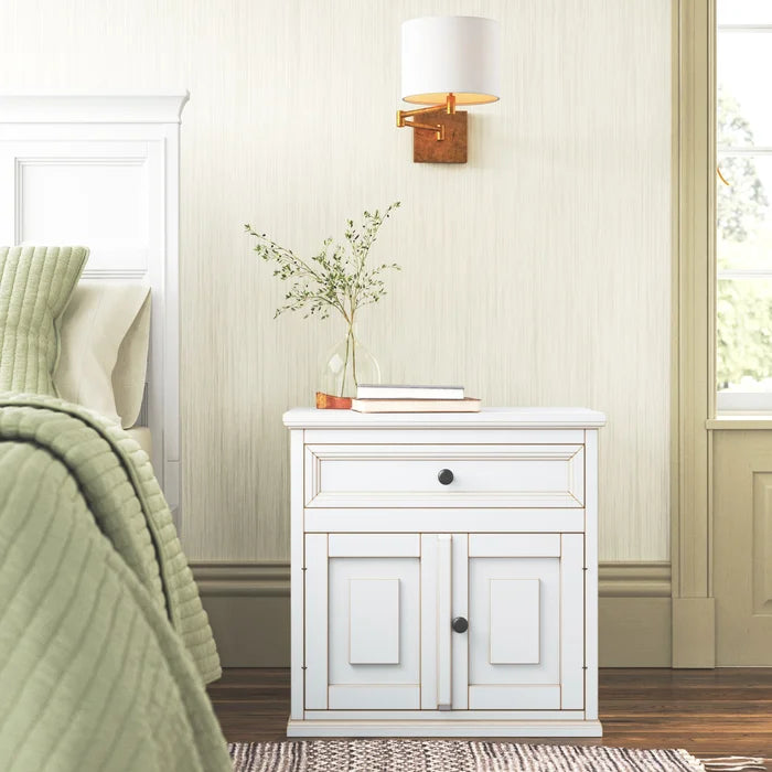 Devencove 24'' Tall 1 - Drawer Solid Wood Nightstand in Vintage White