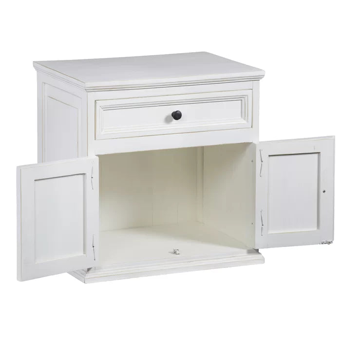 Devencove 24'' Tall 1 - Drawer Solid Wood Nightstand in Vintage White