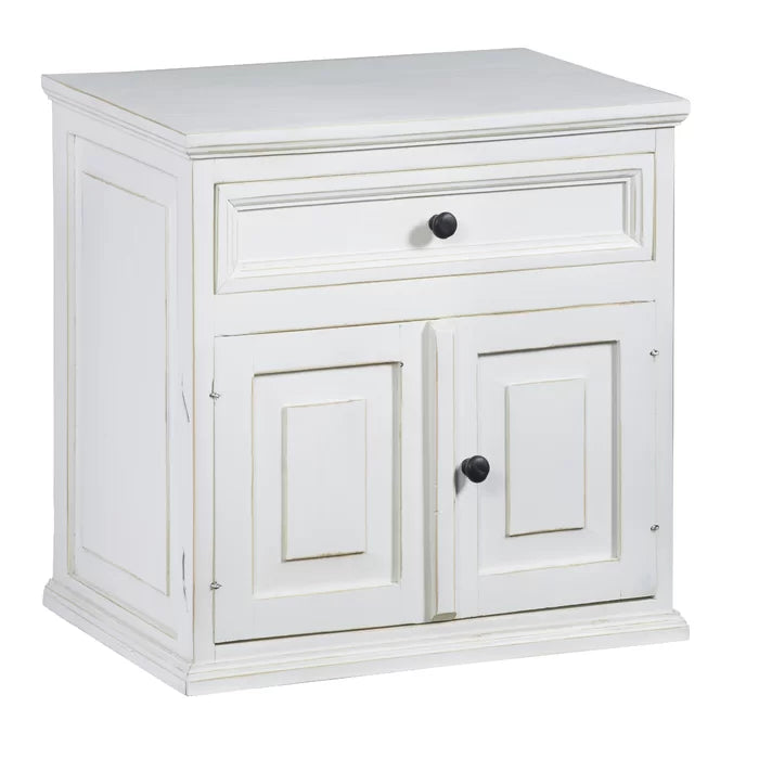 Devencove 24'' Tall 1 - Drawer Solid Wood Nightstand in Vintage White