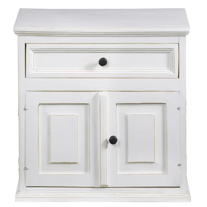 Devencove 24'' Tall 1 - Drawer Solid Wood Nightstand in Vintage White