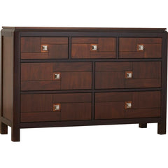 7 Drawer 52'' W Dresser Brings Streamlined Style to your Bedroom with its Unique Two-Tone Acacia and Walnut Finish