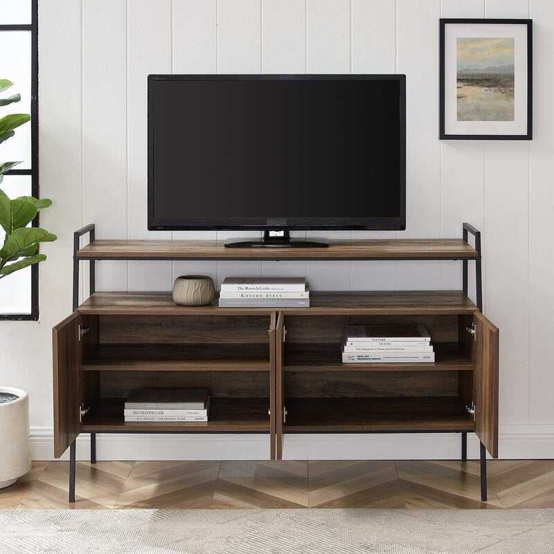 Rustic Oak TV Stand for TVs up to 58" Four Cabinets Feature Beveled Foor Fronts, Soft Close Hinges