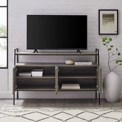 TV Stand for TVs up to 58" Four Cabinets Feature Beveled Door Fronts, Soft Close Hinges, and Have Adjustable Shelves that Provide Ample Room