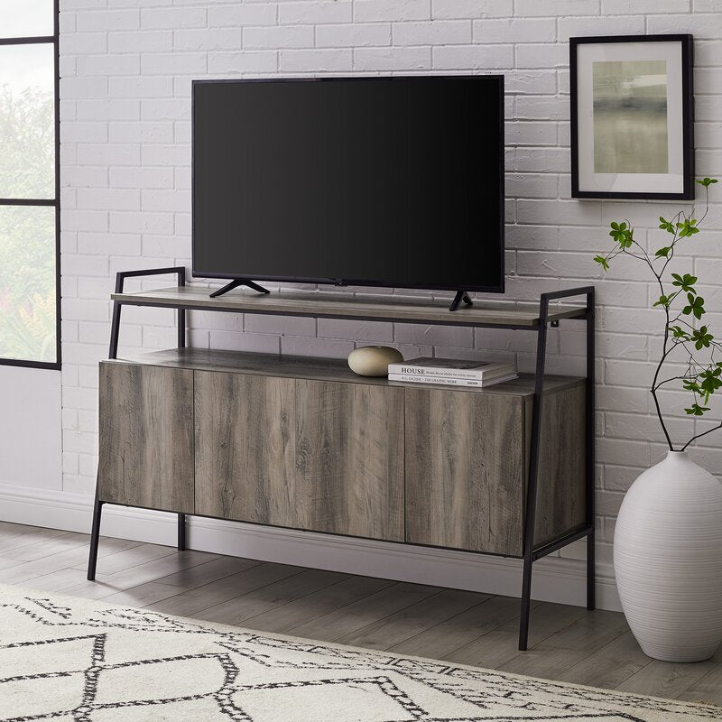 TV Stand for TVs up to 58" Four Cabinets Feature Beveled Door Fronts, Soft Close Hinges, and Have Adjustable Shelves that Provide Ample Room