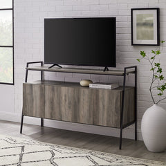 TV Stand for TVs up to 58" Four Cabinets Feature Beveled Door Fronts, Soft Close Hinges, and Have Adjustable Shelves that Provide Ample Room