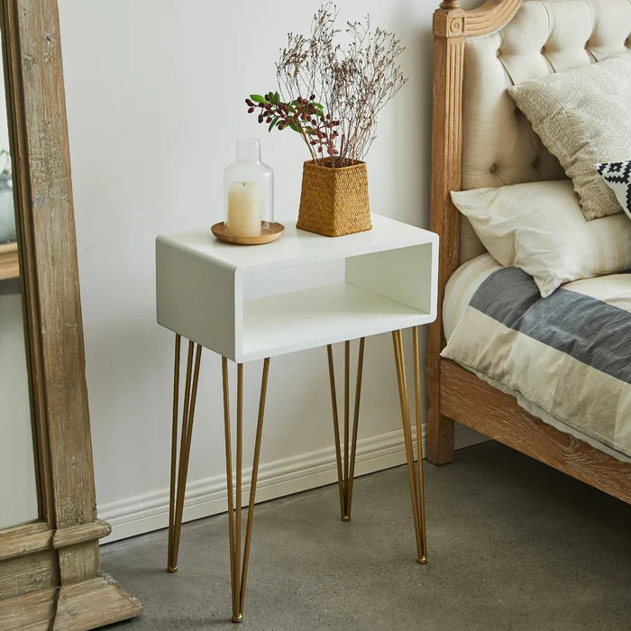 White/Gold Dietrick 29'' Tall Iron Nightstand Perfect for Bedside