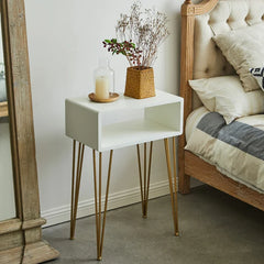 White/Gold Dietrick 29'' Tall Iron Nightstand Perfect for Bedside