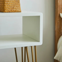 White/Gold Dietrick 29'' Tall Iron Nightstand Perfect for Bedside