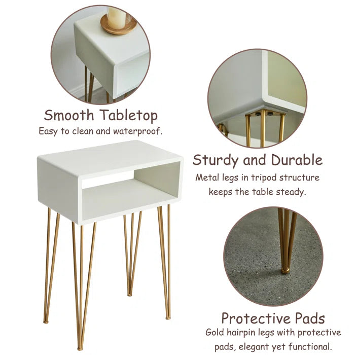 White/Gold Dietrick 29'' Tall Iron Nightstand Perfect for Bedside