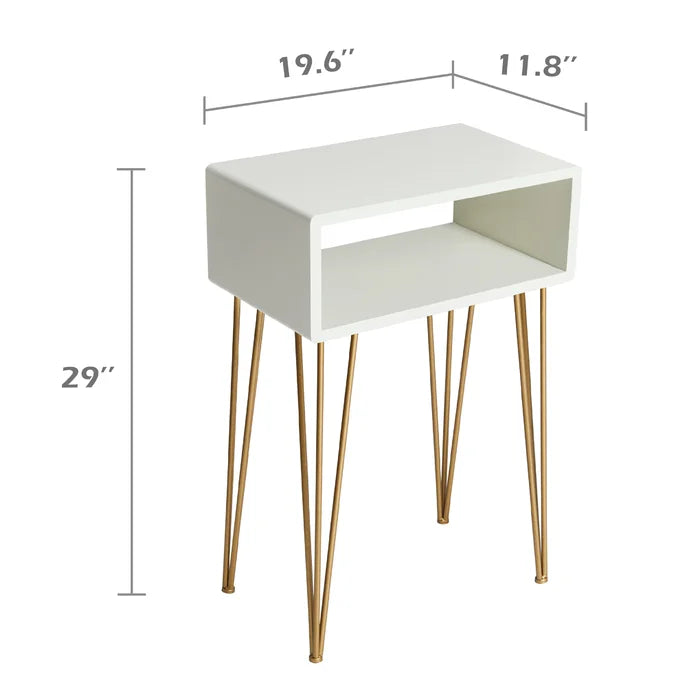 White/Gold Dietrick 29'' Tall Iron Nightstand Perfect for Bedside