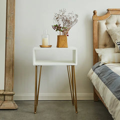 White/Gold Dietrick 29'' Tall Iron Nightstand Perfect for Bedside