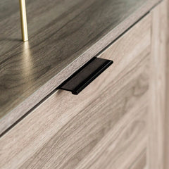 Slate Gray TV Stand for TVs up to 64" Multiple Cubbies on the Right Two Deep Drawers On the Left, and Two Doors that Open up to Additional Shelving