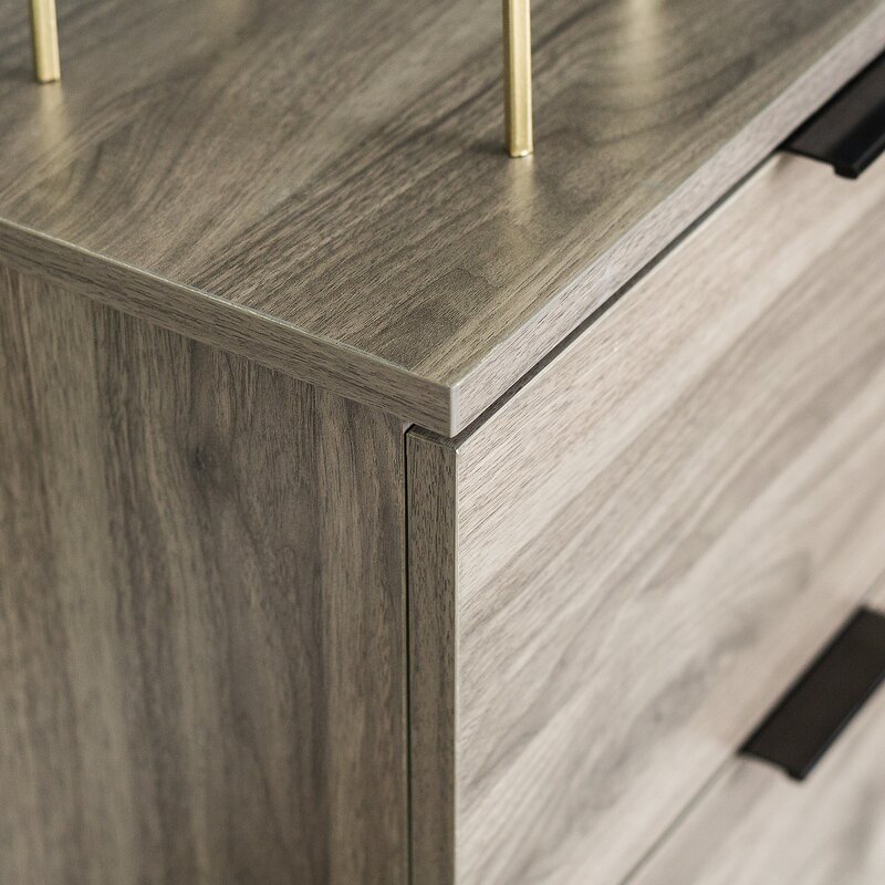 Slate Gray TV Stand for TVs up to 64" Multiple Cubbies on the Right Two Deep Drawers On the Left, and Two Doors that Open up to Additional Shelving