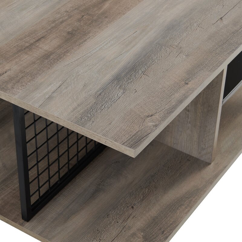 Gray Wash 4 Legs Coffee Table with Storage 360 Degrees of Open Storage for Display Space Perfect for Organize
