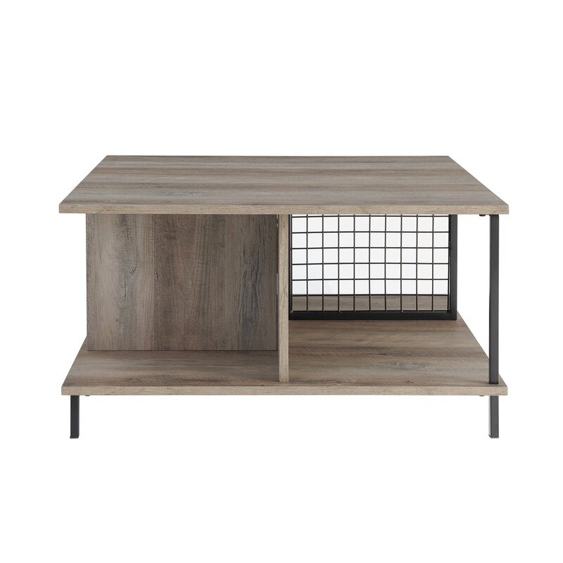 Gray Wash 4 Legs Coffee Table with Storage 360 Degrees of Open Storage for Display Space Perfect for Organize