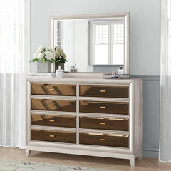 Dorothy 8 Drawer 58'' W Double Dresser with Mirror Features a Gleaming Front