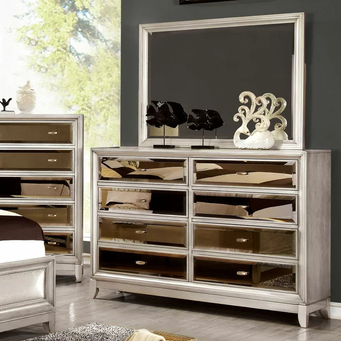 Dorothy 8 Drawer 58'' W Double Dresser with Mirror Features a Gleaming Front