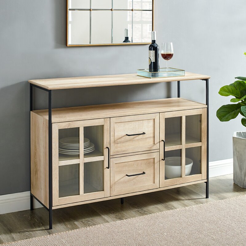 White Oak 48'' Wide Buffet Table 3 Doors with Soft Close Hinges on the Bottom Perfect for Organize