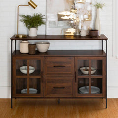 Dark Walnut 48'' Wide Buffet Table 3 Doors with Soft Close Hinges, Adjustable Shelves Perfect for Organize