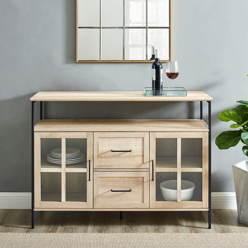 White Oak 48'' Wide Buffet Table 3 Doors with Soft Close Hinges on the Bottom Perfect for Organize