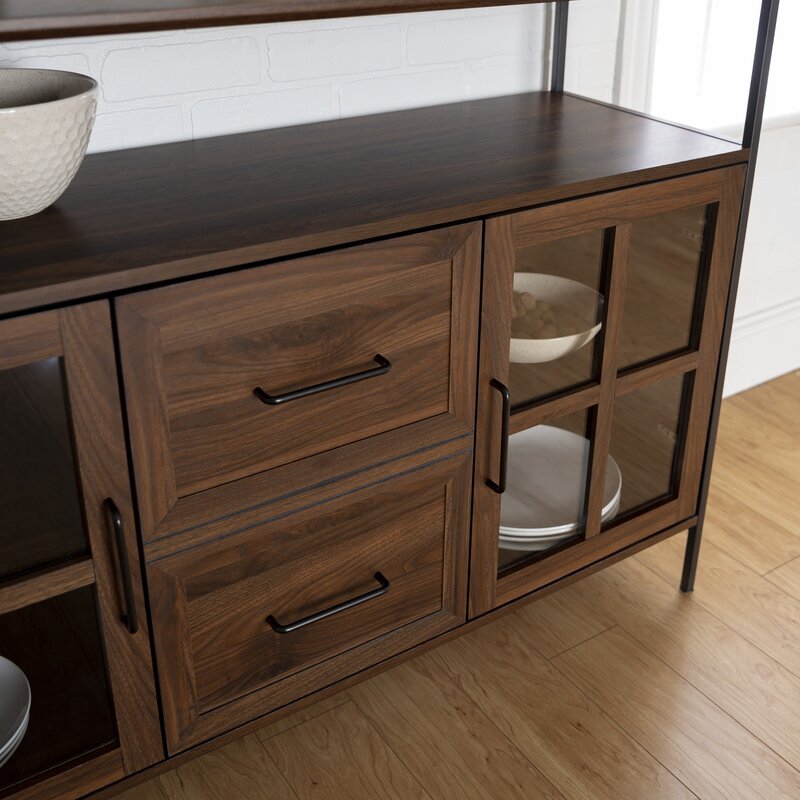 Dark Walnut 48'' Wide Buffet Table 3 Doors with Soft Close Hinges, Adjustable Shelves Perfect for Organize