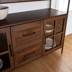 Dark Walnut 48'' Wide Buffet Table 3 Doors with Soft Close Hinges, Adjustable Shelves Perfect for Organize