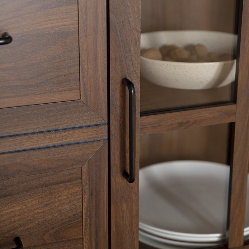 Dark Walnut 48'' Wide Buffet Table 3 Doors with Soft Close Hinges, Adjustable Shelves Perfect for Organize