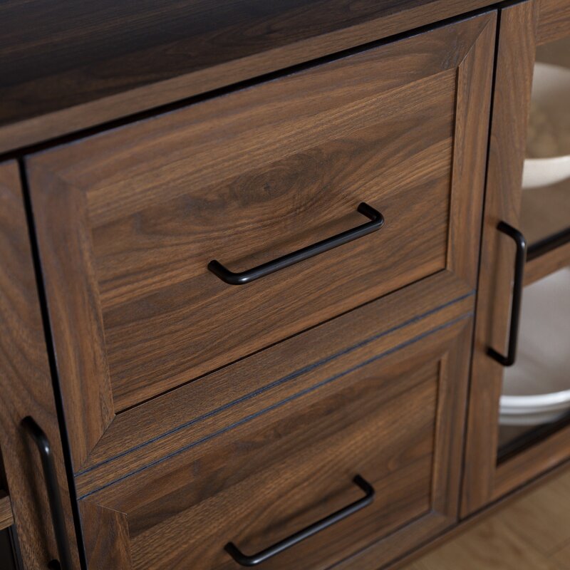 Dark Walnut 48'' Wide Buffet Table 3 Doors with Soft Close Hinges, Adjustable Shelves Perfect for Organize